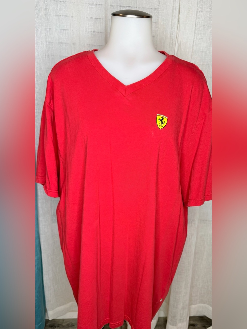 Scuderia Ferrari Red V-Neck Short Sleeve Tee with Shield Patch